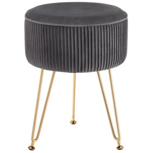 Ottoman Foot Stool Vanity Velvet Round Grey