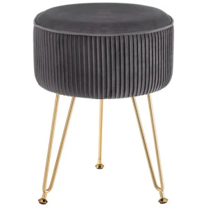 Ottoman Foot Stool Vanity Velvet Round Grey