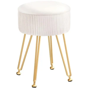 Ottoman Storage Foot Stool Vanity Velvet Round White