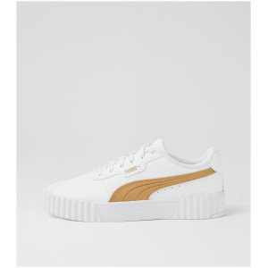 Puma Carina 3.0 Aqua Metallics W Pm White Light Sand Gold Leather White Light Sand Gold Sneakers Womens Shoes Casual Casual Sneakers
