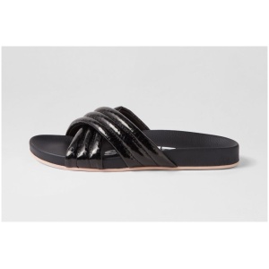 Rollie Tide Cross Padded Rl Black Snake Patent Leather Black Snake Sandals Womens Shoes Casual Sandals Flat Sandals