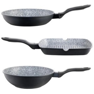 STONEX2 Ceramic Non Stick Cast Aluminium Grill, Fry & Wok Tri Pack Size 28cm by Baccarat