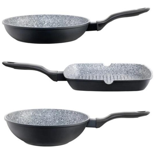 STONEX2 Ceramic Non Stick Cast Aluminium Grill, Fry & Wok Tri Pack Size 28cm by Baccarat