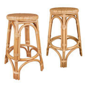 Set Of 2 Nyang Rattan Bar Stools Neutral