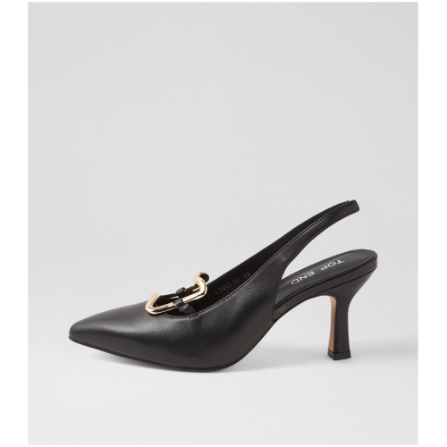 Top End Linky To Black Leather Black Shoes Womens Shoes Dress Heeled Shoes