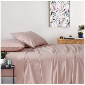 Vintage Washed 100% Cotton Sheet Set with 2 Pillowcases - Pink - Queen Size