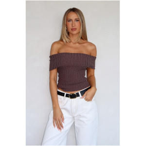 What I Want To Hear Off Shoulder Knit Top Cocoa