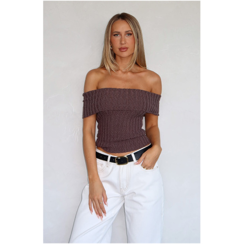 What I Want To Hear Off Shoulder Knit Top Cocoa