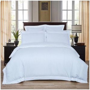 1000TC Ultra Soft Striped Super King Size White Duvet Quilt Cover Set