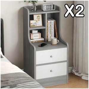 2x Bedside table pair with drawers, eco-friendly, modern design, curved sides
