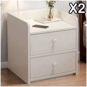 2x Bedside table set with drawers, minimalist design, white finish, modern style