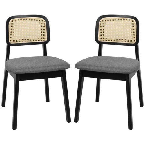 2x Dining Chair Wood Rattan Armless Black