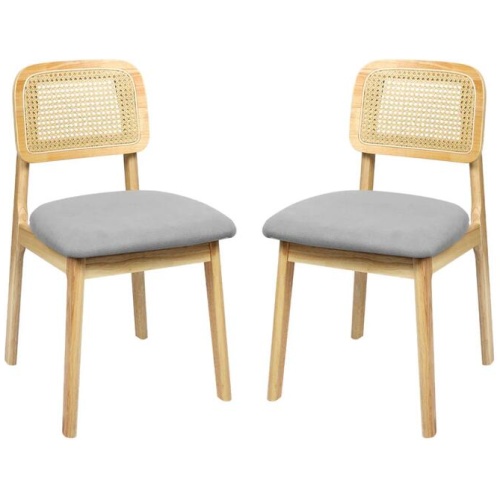 2x Dining Chair Wood Rattan Armless Natural