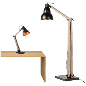2x Lamps - Faroe Scandi Floor + Table Desk Light Modern Natural Wooden Retro