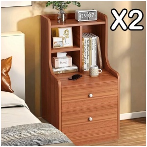 2x bedside table set wooden vintage storage bedroom furniture nightstand