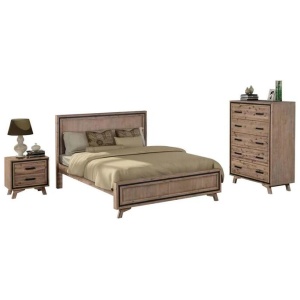 4 Pieces Bedroom Suite Queen Size Silver Brush in Acacia Wood Construction Bed, Bedside Table & Dresser