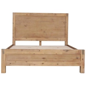 4 Pieces Bedroom Suite in Solid Wood Veneered Acacia Construction Timber Slat Queen Size Oak Colour Bed, Bedside Table & Tallboy