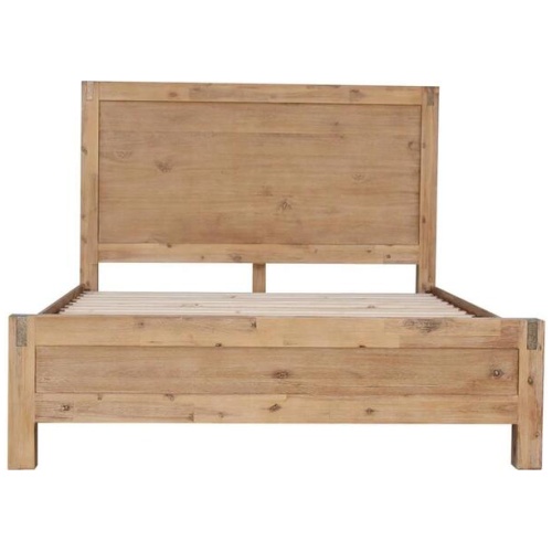 4 Pieces Bedroom Suite in Solid Wood Veneered Acacia Construction Timber Slat Queen Size Oak Colour Bed, Bedside Table & Tallboy