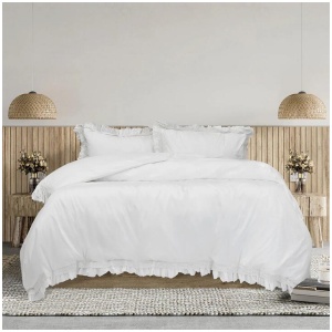 Algodon Adele White Cotton Ruffle Quilt Cover Set King