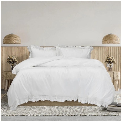 Algodon Adele White Cotton Ruffle Quilt Cover Set King