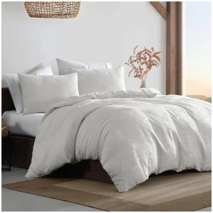 Ardor Avena White Textured Floral Jacquard Quilt Cover Set King