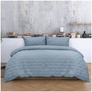 Ardor Carter Mineral Blue Embossed Vintage Washed Geometric Quilt Cover Set King