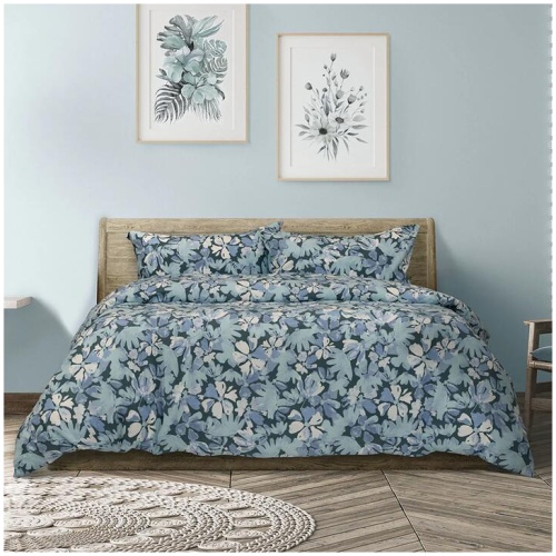 Ardor Eadie Teal Floral Printed Quilt Cover Set Queen