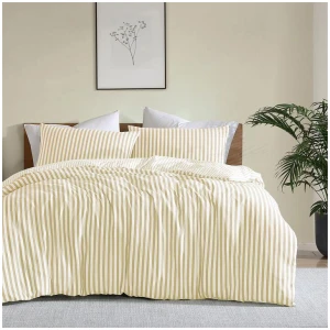 Ardor Frankie Yellow Stripe Yarn Dyed Reversible Quilt Cover Set Queen