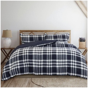 Ardor Ronan Navy Plaid Jacquard Quilt Cover Set Queen