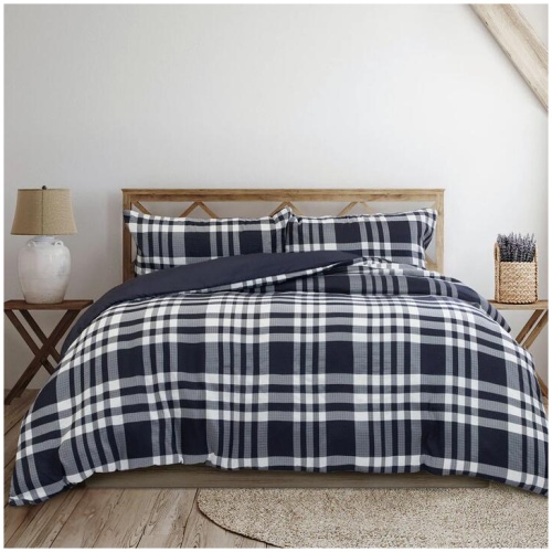 Ardor Ronan Navy Plaid Jacquard Quilt Cover Set Queen