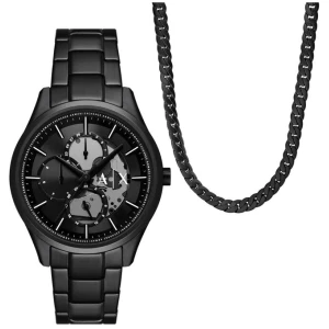 Armani Exchange Multifunction Black Stainless Steel Watch and Necklace Set AX7160SET