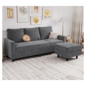 Bally Velvet 3 Seater Sofa With Ottoman Grey