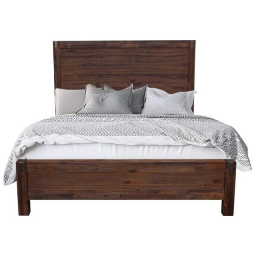 Bed Frame Queen Size in Solid Wood Veneered Acacia Bedroom Timber Slat in Chocolate
