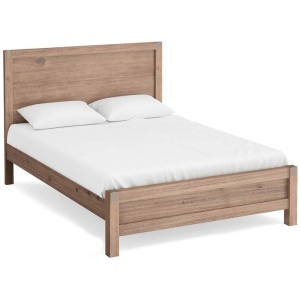 Bed Frame Queen Size in Solid Wood Veneered Acacia Bedroom Timber Slat in Oak