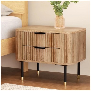 Bedside Table 2 Drawers Paulownia Wood Pine