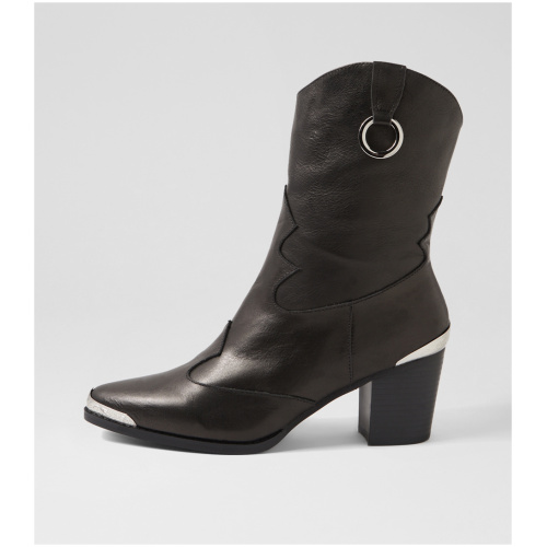 Belle & Bloom Dallas Western Boot B2 Black Leather Black Boots Womens Shoes Casual Calf Boots