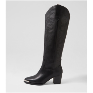Belle & Bloom Western Knee Boot B2 Black Leather Black Boots Womens Shoes Casual Long Boots