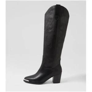 Belle & Bloom Western Knee Boot B2 Black Leather Black Boots Womens Shoes Casual Long Boots