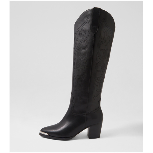 Belle & Bloom Western Knee Boot B2 Black Leather Black Boots Womens Shoes Casual Long Boots