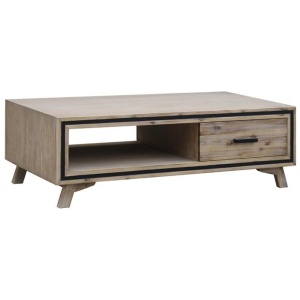 Coffee Table Solid Wood Acacia & Veneer Frame 2 Drawers Storage Sliver Brush Colour