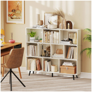 Costway10-Cube Bookcase 120 cm Mid Century Modern Storage Organizer with 5 Tapered Metal Legs-White