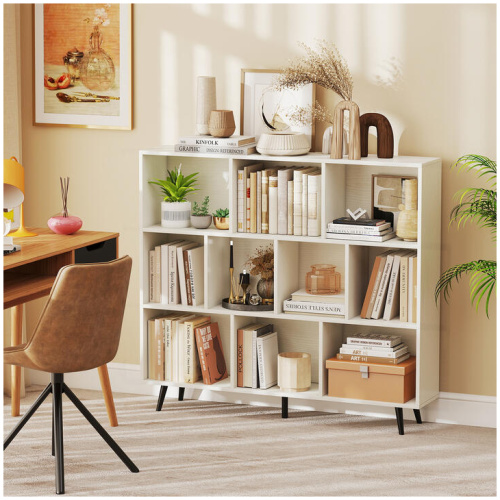 Costway10-Cube Bookcase 120 cm Mid Century Modern Storage Organizer with 5 Tapered Metal Legs-White