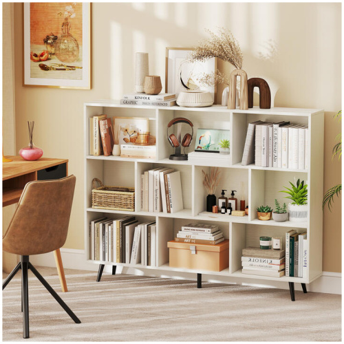 Costway10-Cube Bookcase 140 cm Mid Century Modern Storage Organizer with 5 Tapered Metal Legs-White