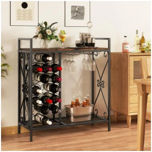 Costway21 Bottle Wine Rack Freestanding Floor Wine Bottle Organizer-Rustic Brown