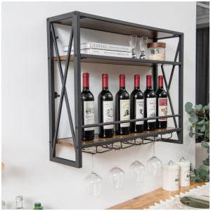 Costway3 Tiers Metal Industrial Wall Mounted Wine Rack for Home Bar