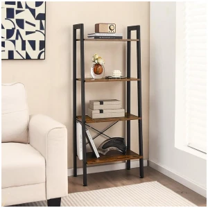 Costway4-Tier Industrial Display Shelf with Metal Frame for Home/Office-Coffee