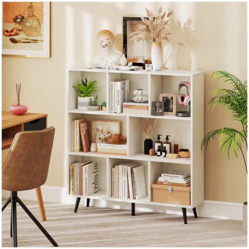 Costway8-Cube Bookcase Mid Century Modern Storage Organizer with 5 Tapered Metal Legs-White