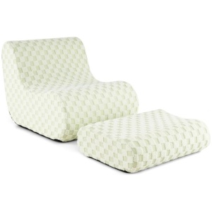 CostwayBean Bag Chair with Ottoman Bean Bag Sofa Chair with High Elasticity Sponge-Green