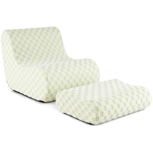 CostwayBean Bag Chair with Ottoman Bean Bag Sofa Chair with High Elasticity Sponge-Green