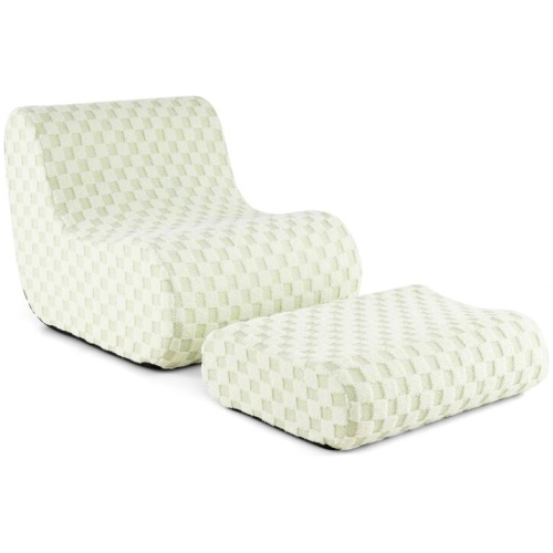 CostwayBean Bag Chair with Ottoman Bean Bag Sofa Chair with High Elasticity Sponge-Green